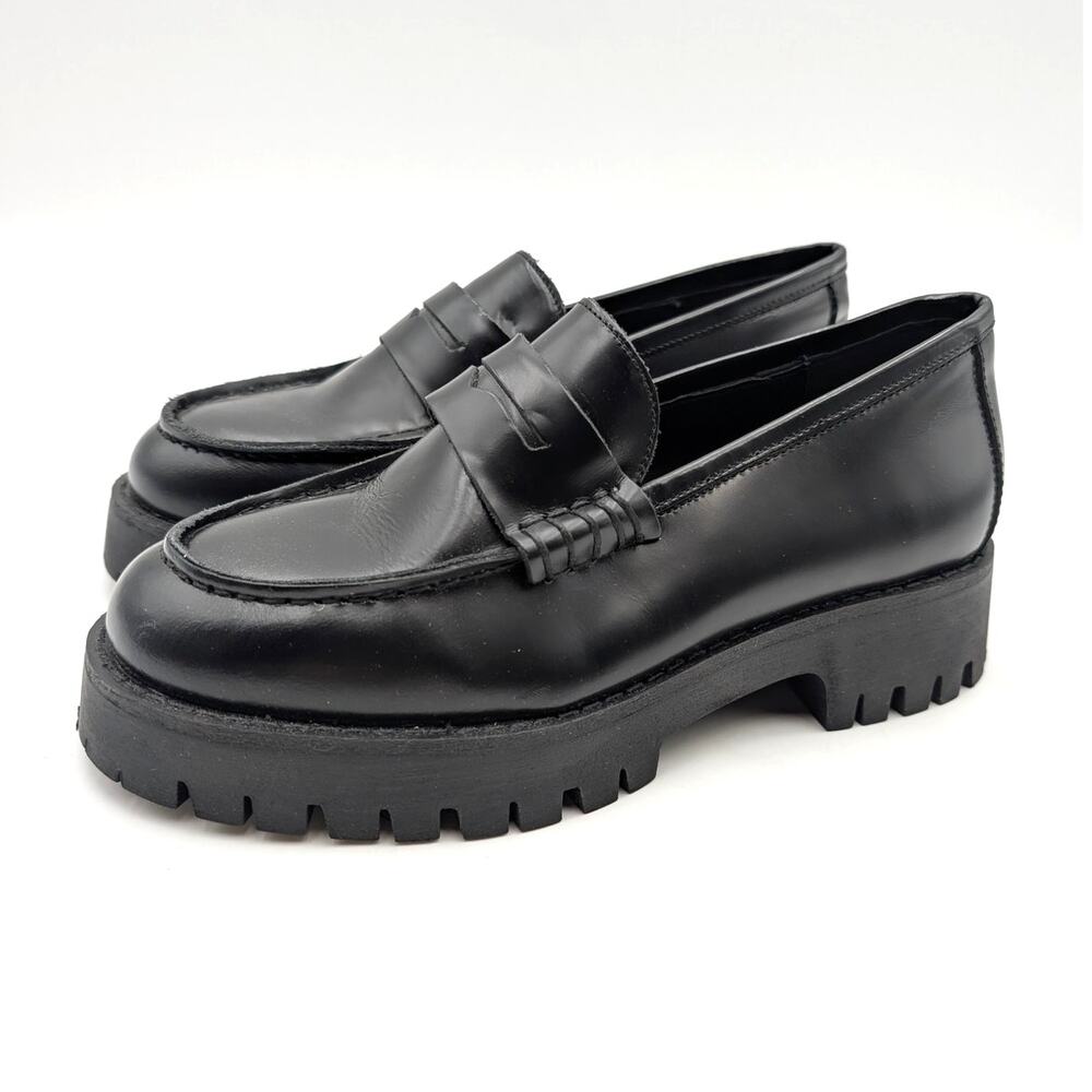 Steve Madden Langsten Platform Penny Loafer Shoes Women's Black Size US7.5M EU38
